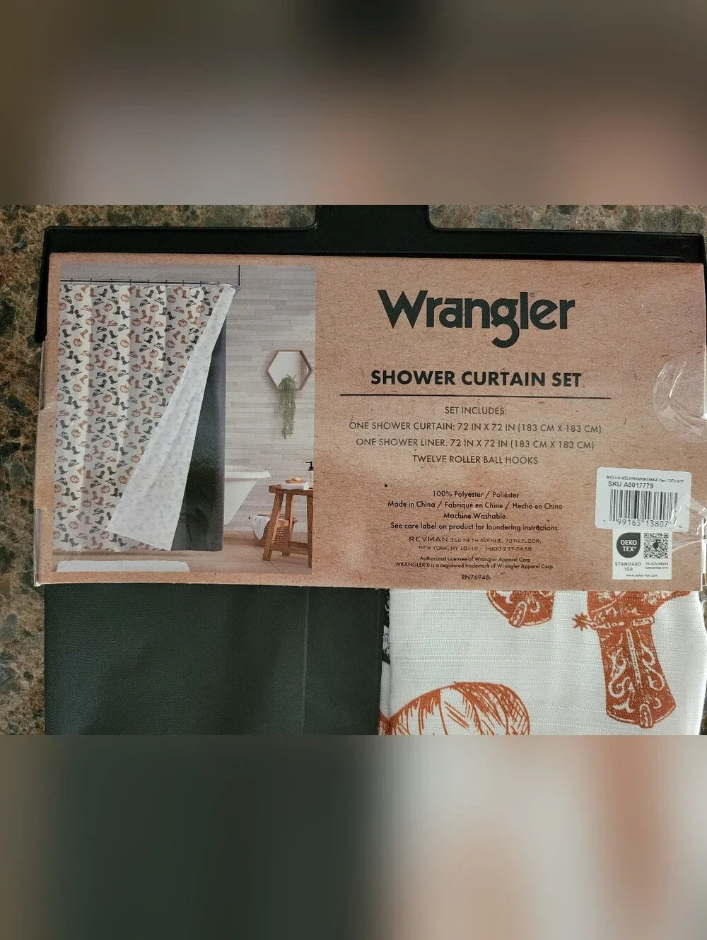 New Wrangler Shower Curtain Set Fall Halloween Boots Hats Pumpkins Beige